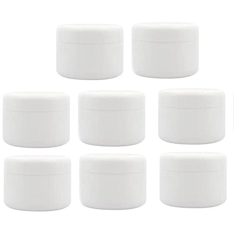 8 Pack Plastic Empty Cosmetic Containers with Lid, Portable 8 Oz 250ml Refillable Make-up Face Cream Jars Case for Body Scrub Mask Lotion Storage Pot (White)