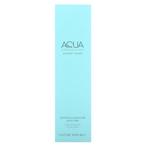 Nature Republic Super Aqua Max Watery Toner_Hydrating Deep sea Water Essence Daily Moisturizer & Glow Lightweight Long Lasting Glass Skin for Face Korean Beauty Facial Skin Care 150ml / 5.07 fl.oz