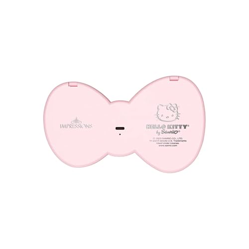Impressions Vanity Hello Kitty Bow LED Compact Mirror, Double Sided Cute Travel Makeup Mirror, Soft Touch Button with Slide Down Auto Shut Off (Small)
