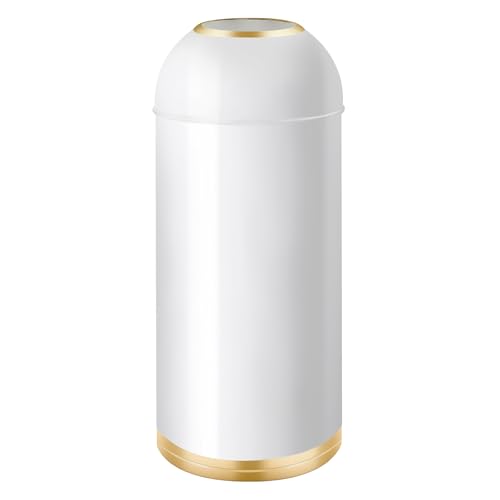 Huaqinglian White Gold 9 Gallon Stainless Steel Commercial Trash Can - Round Open Top Waste Bin for Home & Business