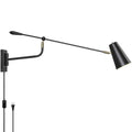 Matte Black Adjustable Wall Lamp Swing Arm Wall Sconce with White Shade and Gold Accents