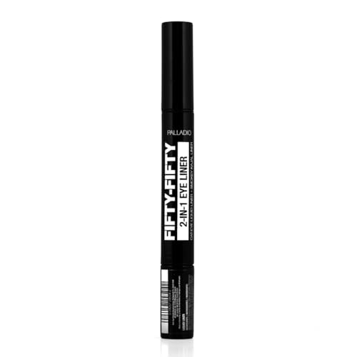 Palladio Fifty-Fifty Eye Liquid Liner, Dual Ended, Professional Eye Styling, Ultra-Soft Kajal crayon and Super Precise Fiber Tip Liner, Smoky and Defined Looks, Smudge Proof, Quick Drying, Black Cat
