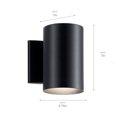 Kichler 7-Inch Black Outdoor Wall Sconce - Pack of 2, Exterior Cylinder Light