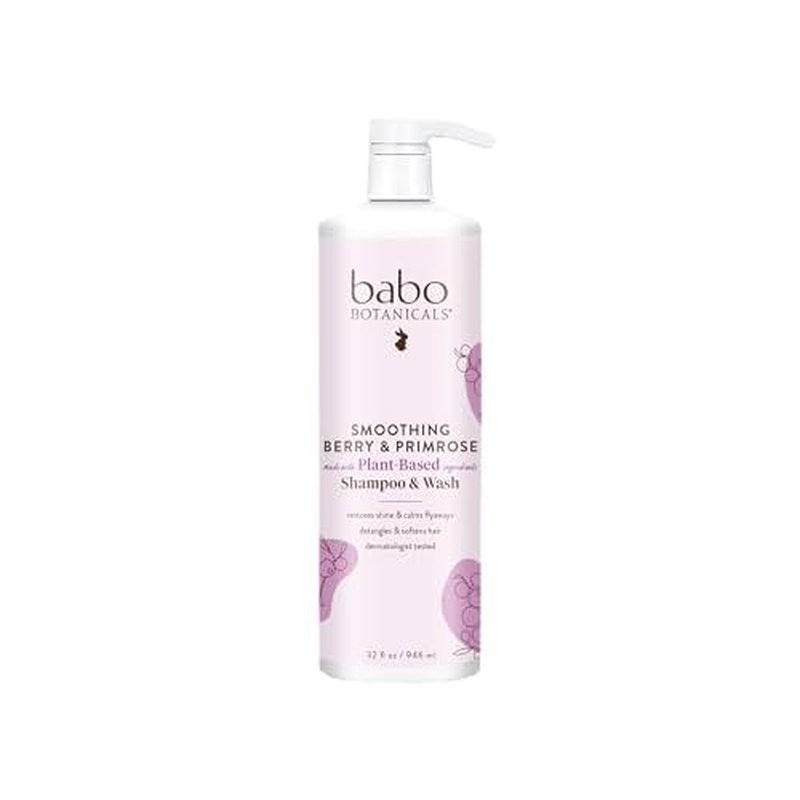 Babo Botanicals Smoothing Berry 2-in-1 Shampoo & Wash - Detangling & Nourishing - Eliminates Frizz & Prevents Static - Evening Primrose Oil - For all ages - Light Berry Fragrance- Vegan