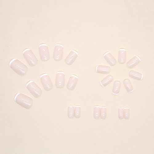 White French Tip Press on Nails Short Square Fake Nails Acrylic Nails Press ons Glossy Reusable False Nails for Women Girls Daily Wear Manicure 24pcs