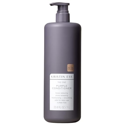Kristin Ess Hair The One Purple Conditioner - Toning for Blonde Hair, Neutralizes Brass + Yellow Tones, Moisturizing Conditioner, Keratin Safe, 33.8 fl oz