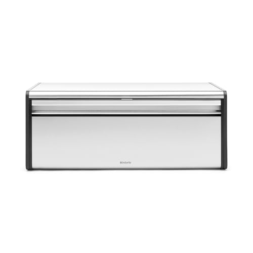 Large Metal Bread Box with Fall Front & Flat Top - Matte Steel, Magnetic Lid - Fits 2 Loaves, Wall Mountable