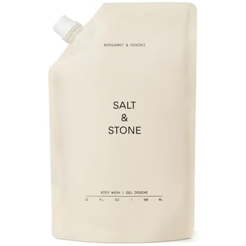 Salt & Stone Body Wash with Antioxidants for Deep Moisture | For Women & Men, Sulfate, Paraben, & Dye Free, Leaving Skin Soft and Hydrated | Bergamot & Hinoki Refill 32 fl oz