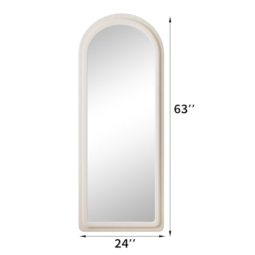 Arched White Full Length Floor Mirror 63x24 with Stand, Double Frame, Safe Glass