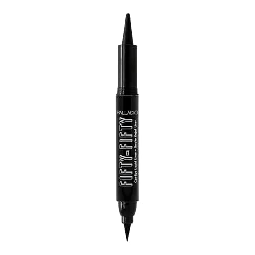 Palladio Fifty-Fifty Eye Liquid Liner, Dual Ended, Professional Eye Styling, Ultra-Soft Kajal crayon and Super Precise Fiber Tip Liner, Smoky and Defined Looks, Smudge Proof, Quick Drying, Black Cat