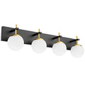 Mid Century Modern Vanity Lights - 4-Light Milky Glass Globe Wall Fixture - Black & Gold, 30 Inch