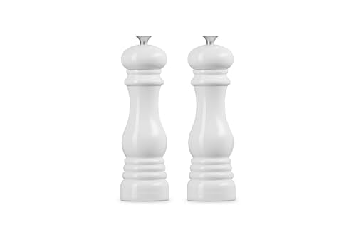 Salt and Pepper Mill Set 8-Inch - White Ceramic Grinders for Kitchen