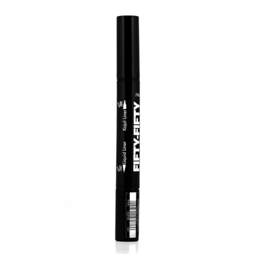 Palladio Fifty-Fifty Eye Liquid Liner, Dual Ended, Professional Eye Styling, Ultra-Soft Kajal crayon and Super Precise Fiber Tip Liner, Smoky and Defined Looks, Smudge Proof, Quick Drying, Black Cat