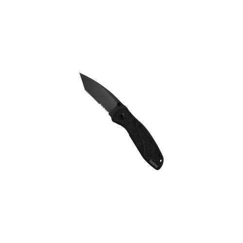 Kershaw Blur Tanto Pocket Knife, 3.4in Partial Serrated Blade - Black