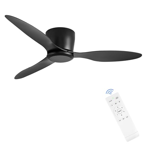 42-Inch Black Ceiling Fan No Light with Remote Control - Quiet, Moisture-Proof, 6-Speed