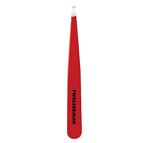 Tweezerman Stainless Steel Slant Tip Tweezers - Red Hand-Finished Precision