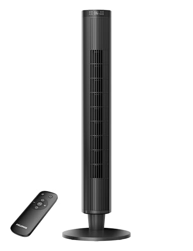 Pelonis 42-Inch Black Tower Fan with Remote, 6 Speeds, 4 Modes, 24-Hour Timer