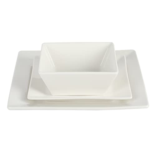 White Square Porcelain Dinnerware Set for 8 - Chip & Scratch Resistant, 24 Pieces