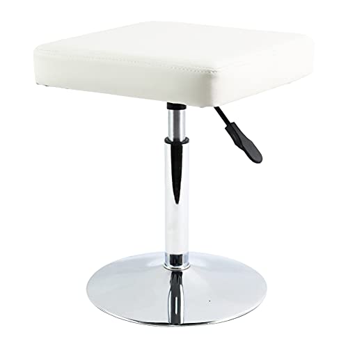 White Adjustable Salon Stool - Height-Adjustable Vanity & Barber Chair, Swivel, Small