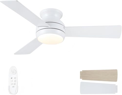42 Inch Flush Mount Low Profile Ceiling Fan with Light - White / Flush Mount