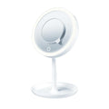 Illuminated 5X Vanity Mirror with Touch Control, Storage Tray, 13.8"L x 7.3"W, Magnetic Magnification, White LED, Cordless, 360° Rotation