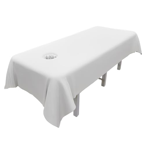 Massage Table Sheets,Massage Table Cover,Massage Linens, Massage Fitted Sheet, Massage Face Rest Cover with Hole, Sutiable for Beauty,Spa 55 * 95 in (White with Hole)