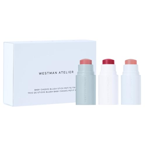 Westman Atelier Baby Cheeks Blush Stick Petite Trio Set, Cream Formula in Petal, Jam, Chouchette Shades, Multi-Use for Lips and Cheeks