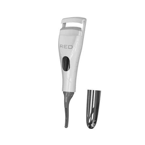 Red by Kiss Dual Heated Eyelash Curler & Wand (2-in-1), Fast Heat Mini Travel Electric Lash Curler with USB-C, Silicone Comb, LED Display, 24 Hours Long Lasting, 3 Heating Mode (White)