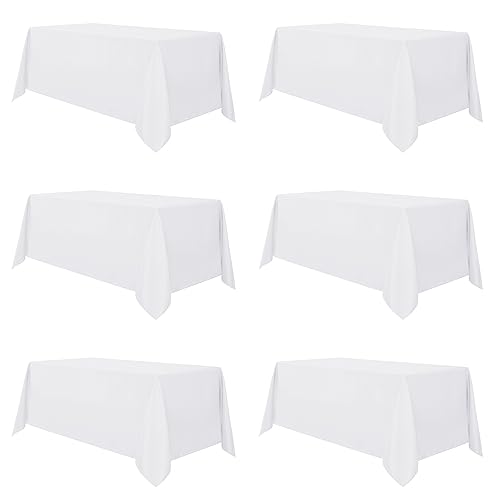 White 6 Pack Table Cloth 90x132 Inch for 6ft Rectangle Tables - Wrinkle & Stain Resistant