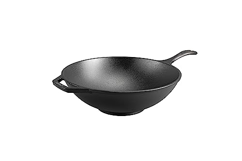 Cast Iron Wok - Pre-Seasoned 12.5 Inch Cooking Pan for Stovetop & Oven
