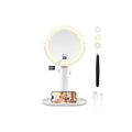 MIYADIVA Makeup Mirror with Lights, 30X/1X Magnifying Mirror with Digital Display, Height Adjustable Desk Mirror, Detachable for Travel, Vanity Mirror with Phone Holders and Tweezers, Gifts for Women