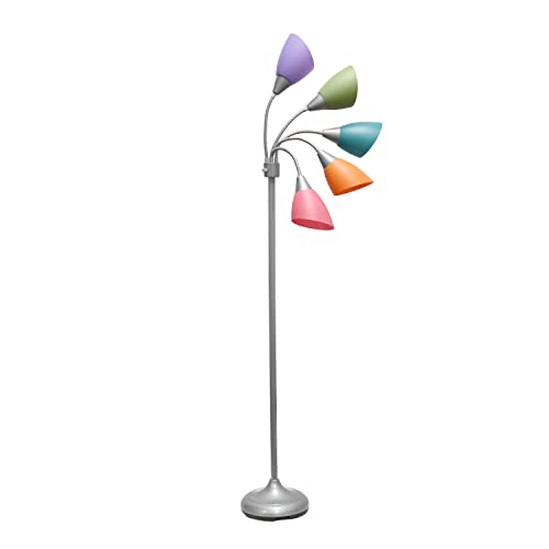 Simple Designs LF2006-SLM 67" Silver Multi-Head Medusa Floor Lamp with Colorful Shades for Kids & Living Room