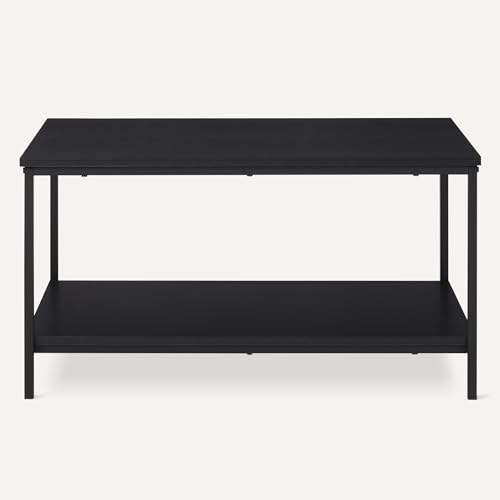 Black Rectangular Coffee Table with Bottom Shelf - Modern Living Room Centerpiece