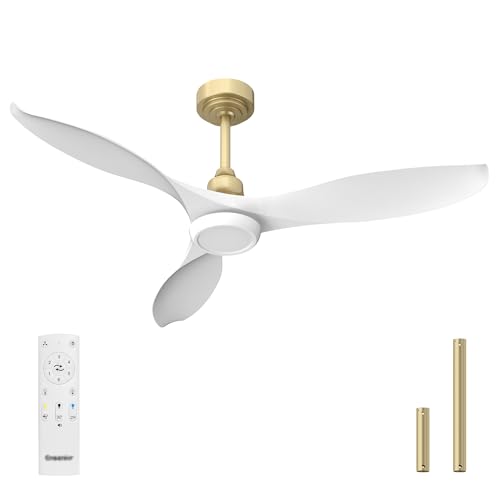 Ensenior 52 Inch Reversible Ceiling Fan with Lights & Remote - White & Gold