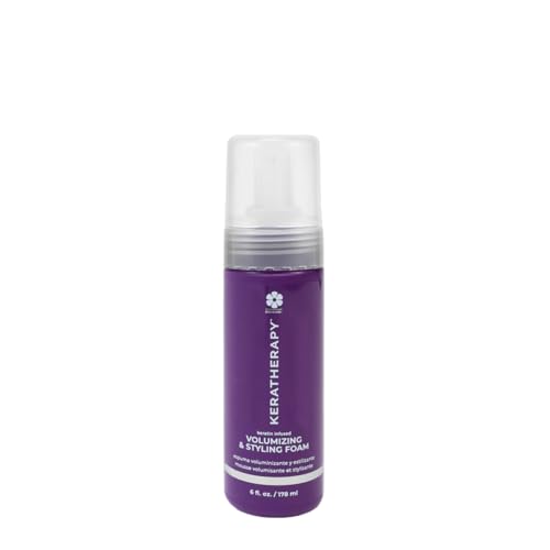 KERATHERAPY Keratin Infused Volumizing Nourishing Styling Foam, 6 fl. oz., 178 ml - Hair Styling Foam with Sunflower Oil, Linseed Oil, & Olive Fruit for Shine & Frizz Control - Volumizing Mousse
