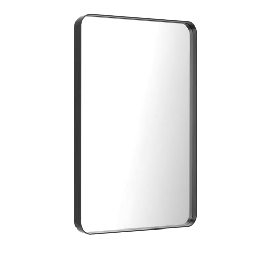 Black Bathroom Mirror 28x36 Inch Metal Framed Wall Mirror - Modern Vanity Decor