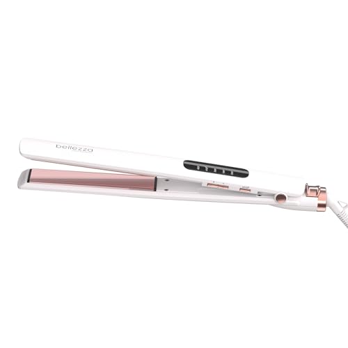 Digital Flat Iron 1 Inch Hair Straightener with LED Heat Settings - Ceramic Plates, Ultra-Slim Design, White Pink Rose