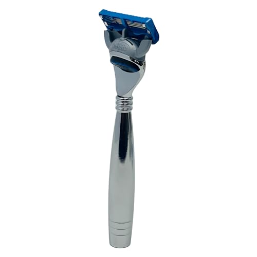 G.B.S Men's Shaving Kit - 5 Blade Razor Stainless Durable Wide Handle for Strong Grip, Shaving Brush, Razor + Brush Stand, Chrome shaving Bowl & All-natural Shave soap