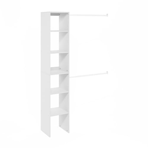 Furinno FANO Closet Organizer with 5-Tier Shelves and 2 Hanging Bars - White / 2-Hanging-Bar