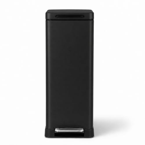 Home Zone Living 12 Gallon Slim Trash Can with Soft-Close Lid – Black, Hands-Free Pedal