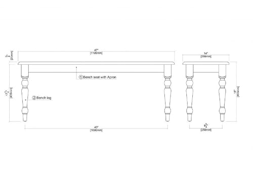 Farmhouse Dining Bench - Cream/Natural Rubberwood Entryway & Kitchen Seating - Variation of THIS listing