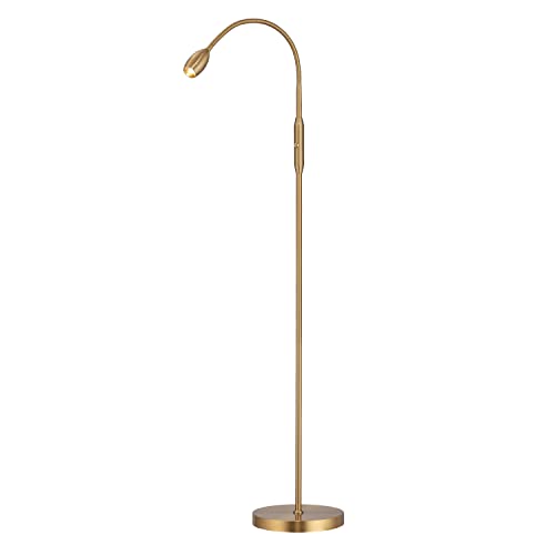 Adjustable LED Floor Lamp with Dimmable Spotlight - Antique Brass