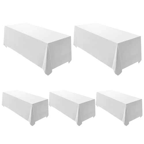 Surmente 5 Pack 90x156 Inch White Rectangular Tablecloth for 8 Foot Tables