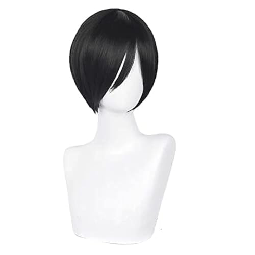 Short Black Bob Wig for Women Men, Straight Synthetic Hair, Halloween Carnival Party