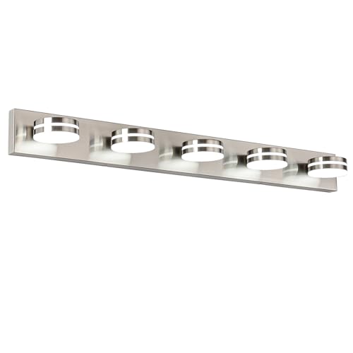 Bicrink 5-Light Dimmable Brushed Nickel Vanity Light Over Mirror, 40in, 350° Rotating Heads