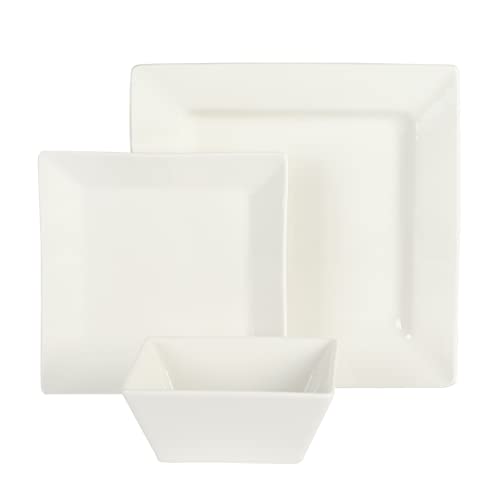 White Square Porcelain Dinnerware Set for 8 - Chip & Scratch Resistant, 24 Pieces