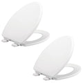 Elongated Soft Close Toilet Seat 2-Pack - Heavy Duty Wood, White, Easy Install, USA Made