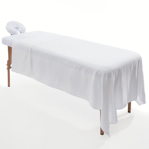 Massage Table Cover Set White Microfiber Fitted Sheet & Face Rest Cover with Blanket Protector - SHINARDO