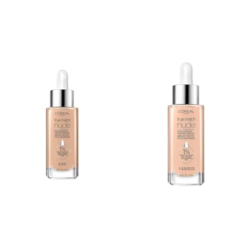 L'Oreal Paris True Match Nude Hyaluronic Tinted Serum Foundation Bundle with Shades Light 2-3 and Rosy Light 1-2.5, 1 fl. oz. Each