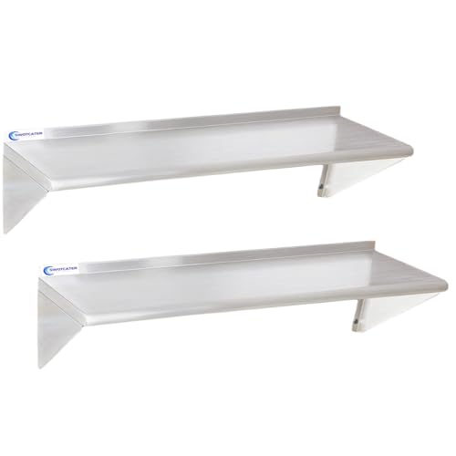 SWOTCATER 2-Pack 12x48 Stainless Steel Wall Shelves - Heavy Duty, Easy Install